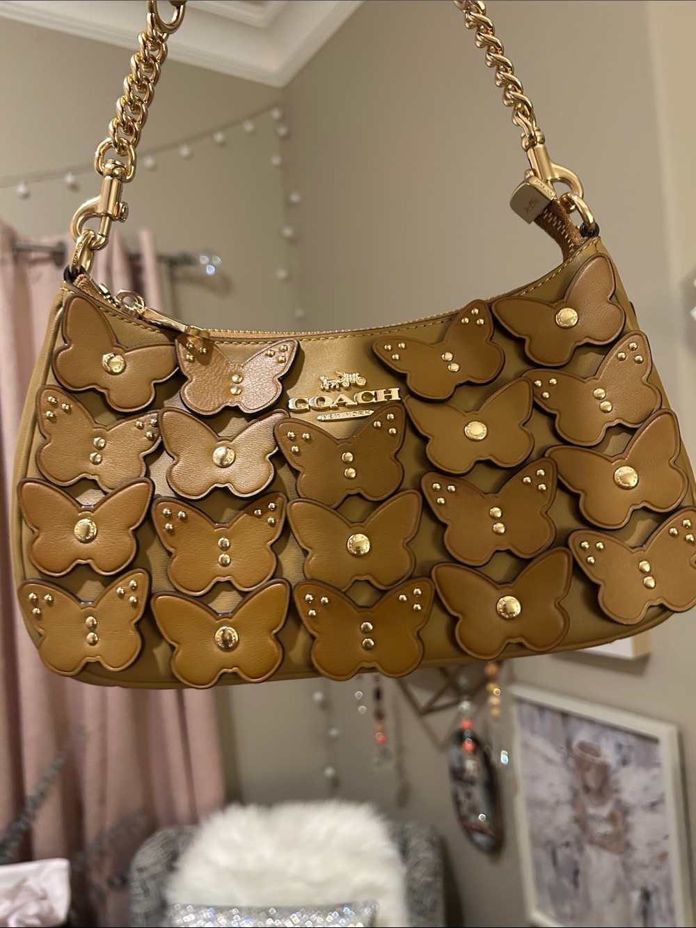 Coach Butterfly Appliqué Shoulder Crossbody Butterfly Bag in Tan - Picture 3 of 8